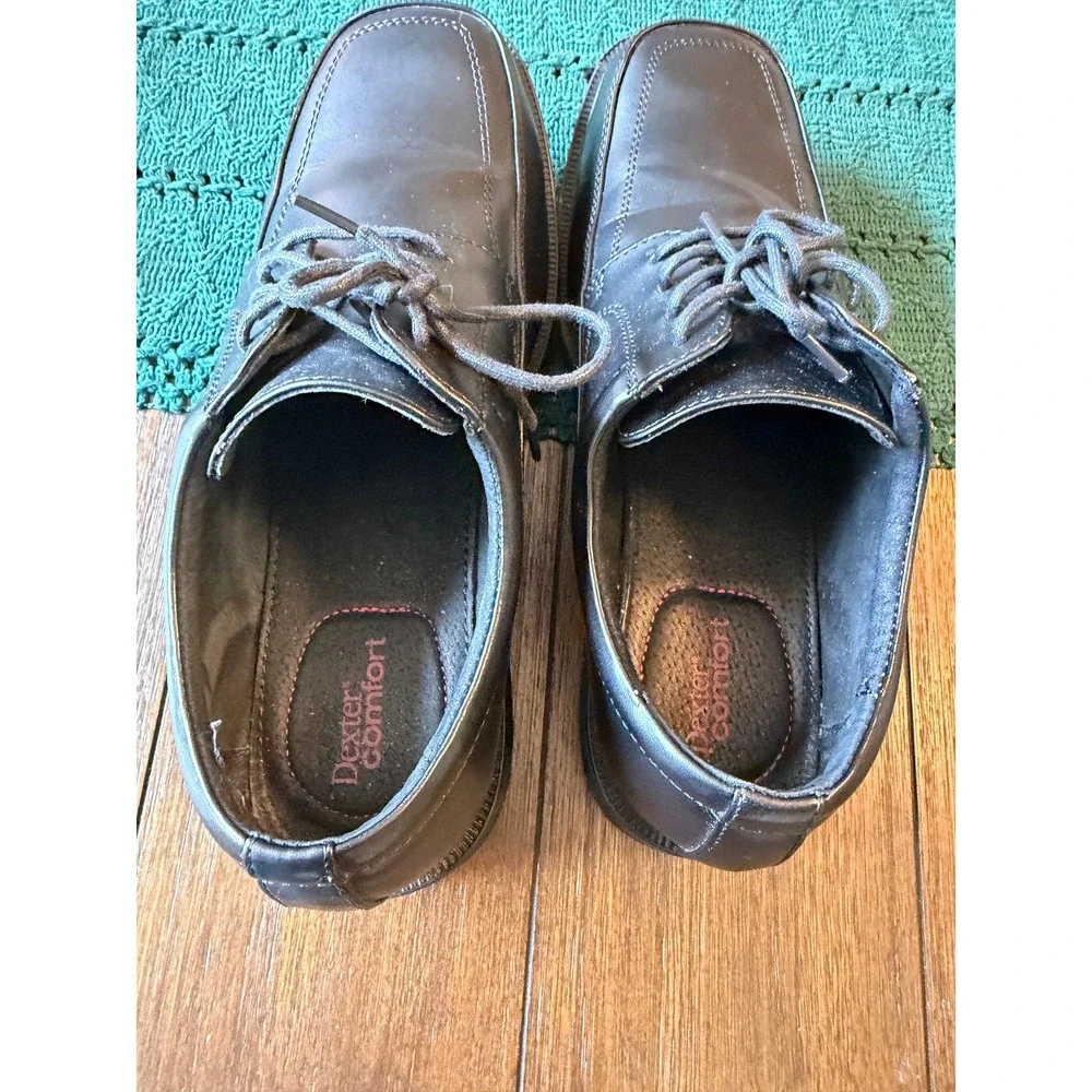 Dexter Comfort Mens Black Leather Square Toe Lace Up Dress Shoes Size 11W